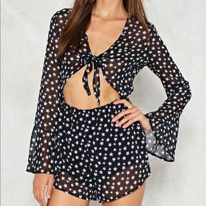 Nasty Gal Got That Star Power Tie Front Romper